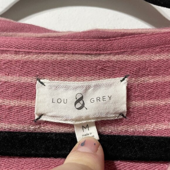 Lou & Grey Signaturesoft Cowl Neck Pink Striped Sweatshirt Size Medium - Picture 4 of 8